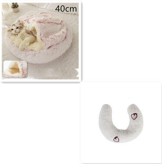 Lit 2 en 1 pour chien et chat - Lit d'hiver rond en peluche chaud pour animaux de compagnie - Lit doux et long en peluche pour animaux de compagnie